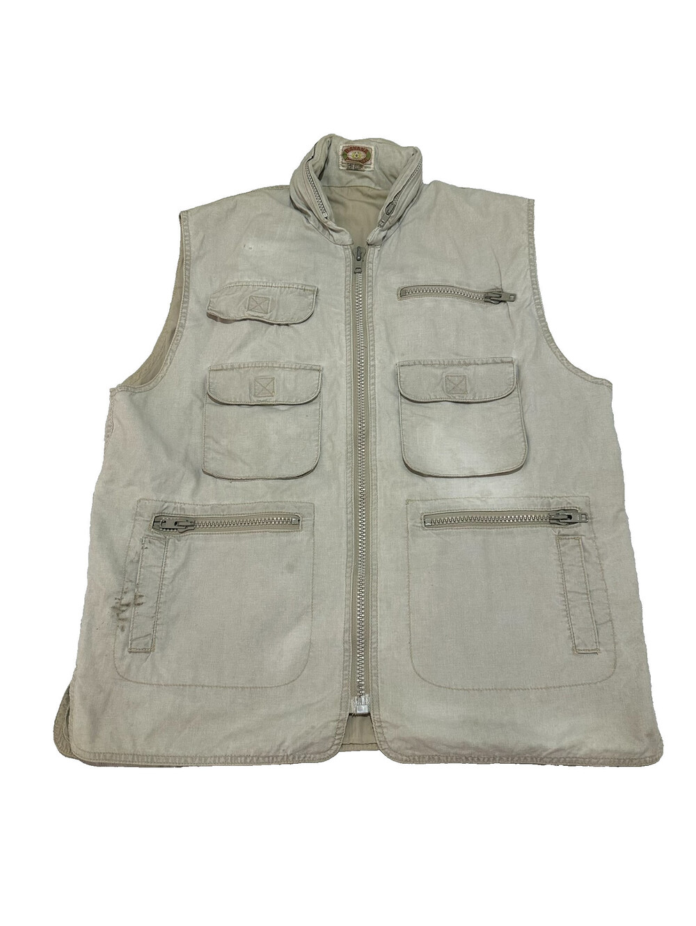 Banana Republic Vest Large Adventure Outfitters Khaki Fishing Hooded Vintage Tan